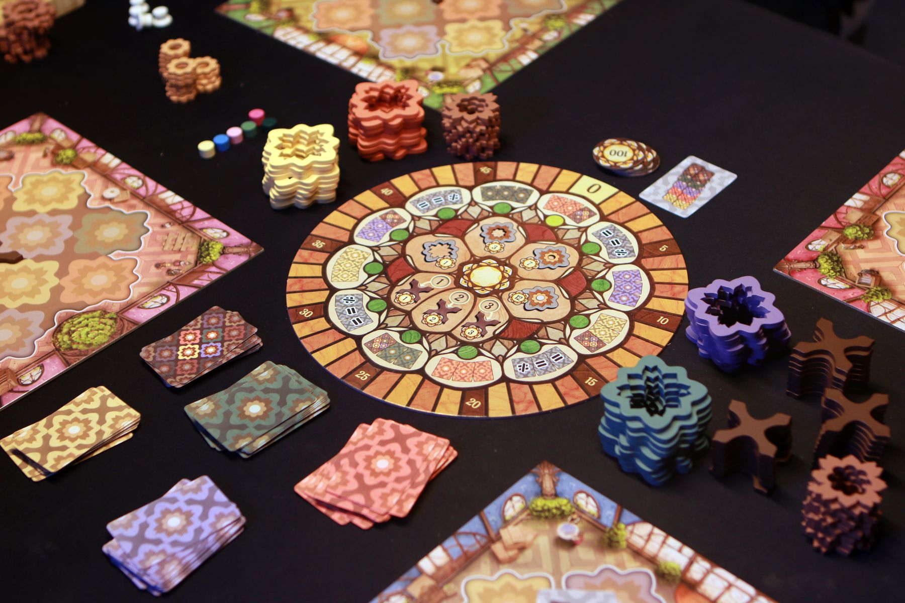 Intarsia board game complete table setup
