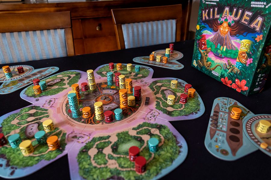 Kilauea volcano board and player islands during play