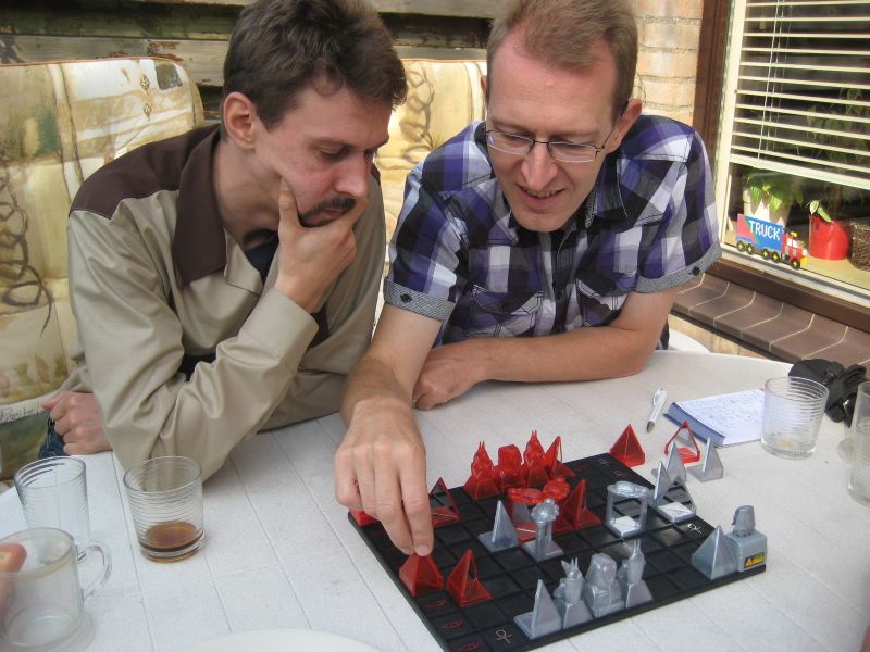 Laser Chess board showing a winning move