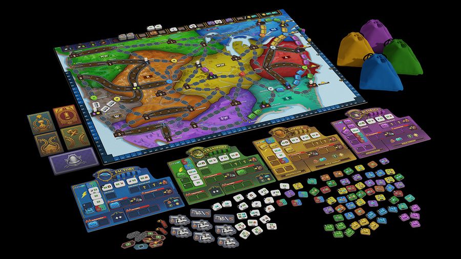 Lightning Train player boards and bag-building chips