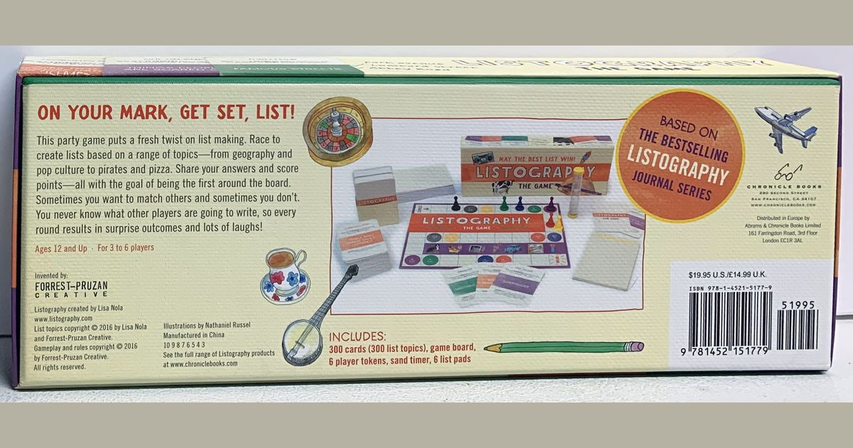 Listography The Game box back showing play