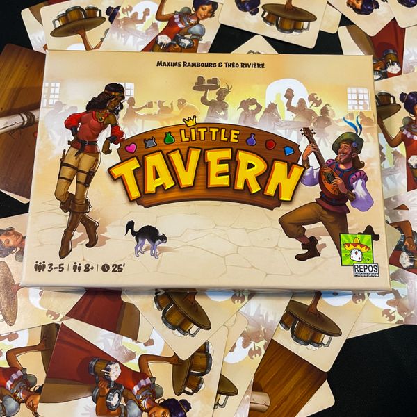 Little Tavern character cards arranged around tables during play
