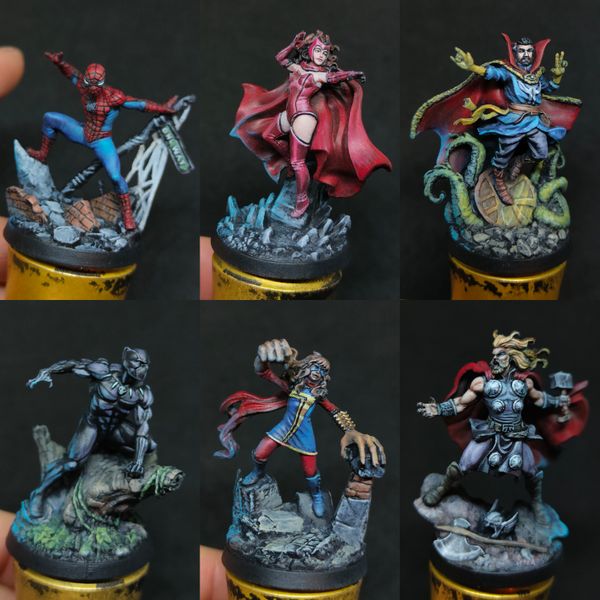 Painted Marvel living hero miniatures