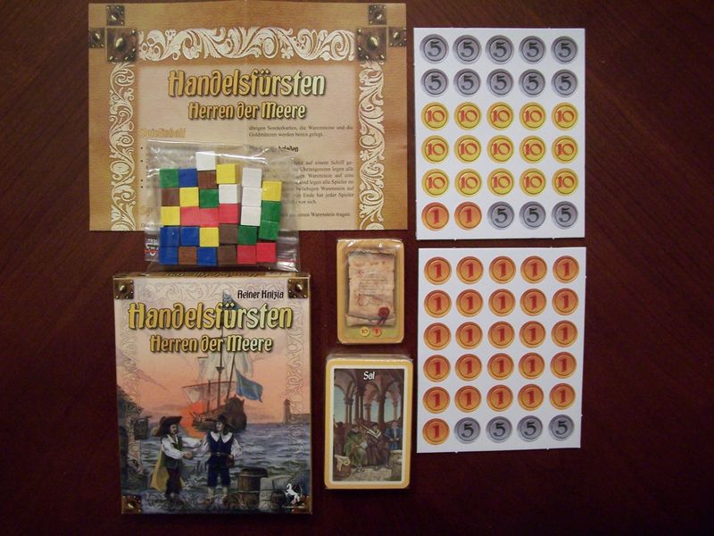 Merchants cards cubes and coins