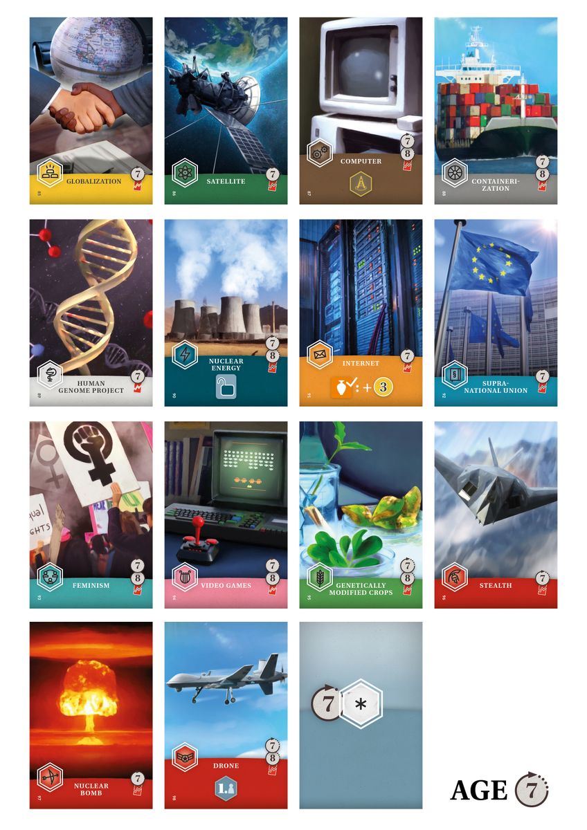 Age seven technology cards in Millennia Tracks of Time