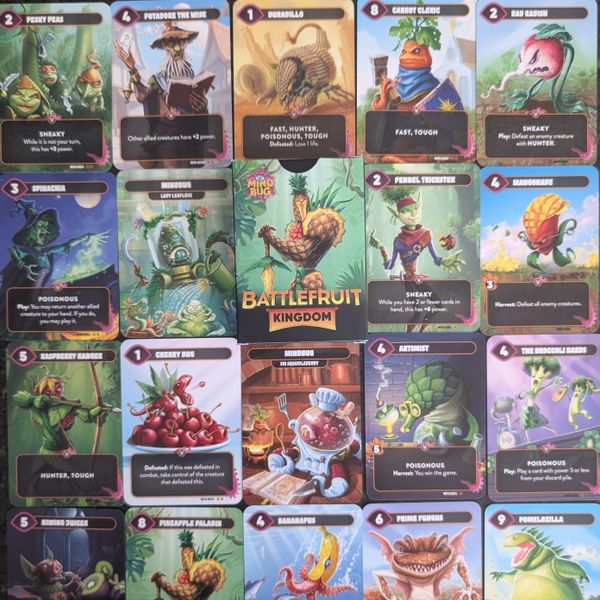 Mindbug Battlefruit Kingdom cards during a two-player duel