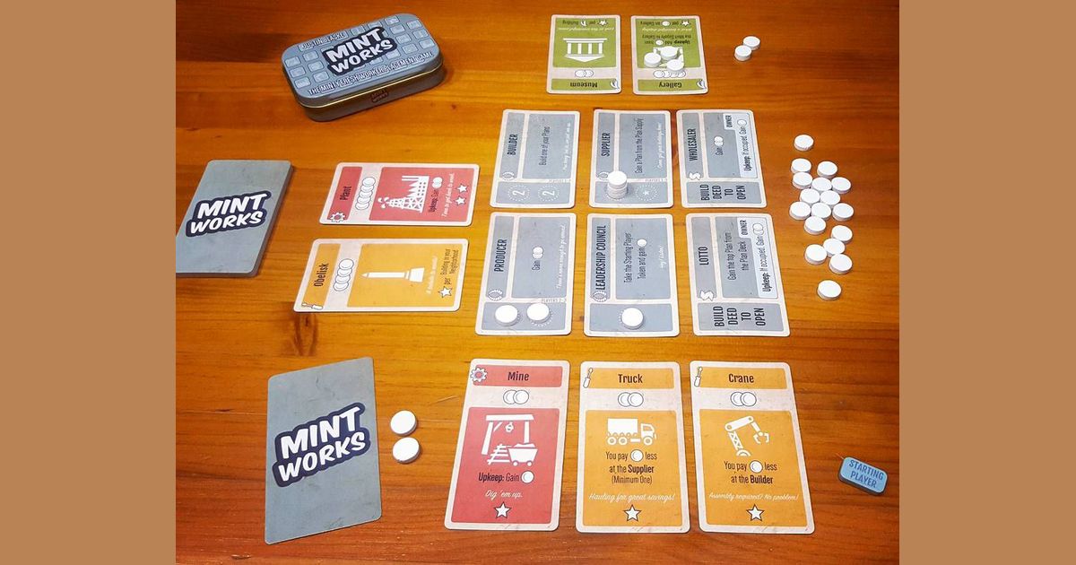 Mint Works game in progress with cards and mint tokens