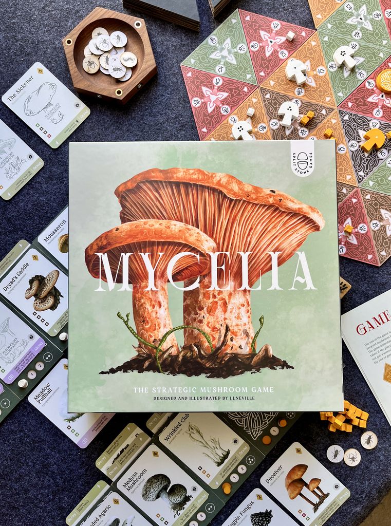 Mycelia mushroom network growing across triangular tiles