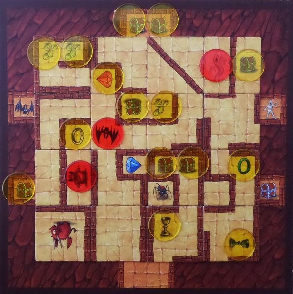 Mysterious Dungeons completed board with scoring markers