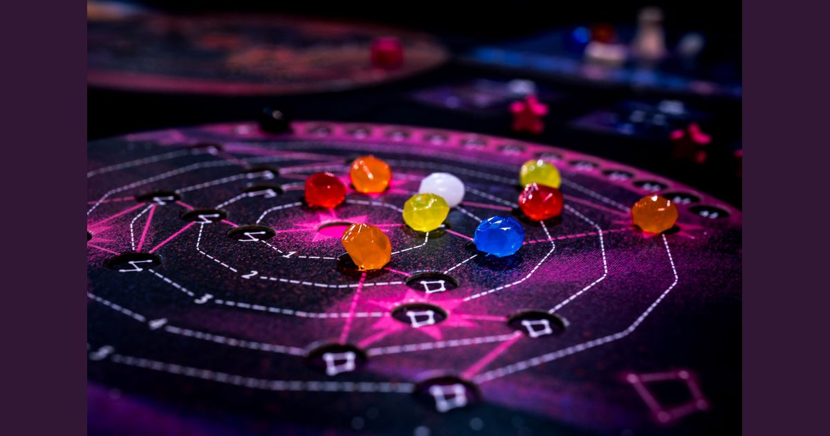 Colorful star pieces from the Nebula board game