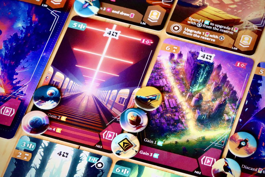 Neodreams cards and tokens during gameplay