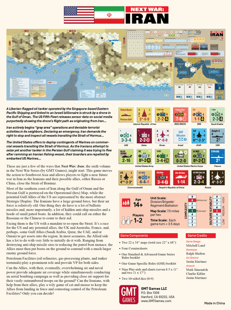Back of the Next War Iran game box