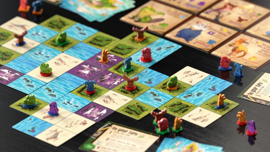 Oddland game in progress with layered terrain cards