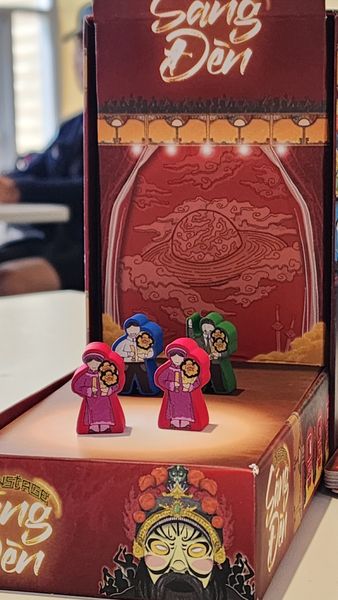 Onstage board game performer and stage detail