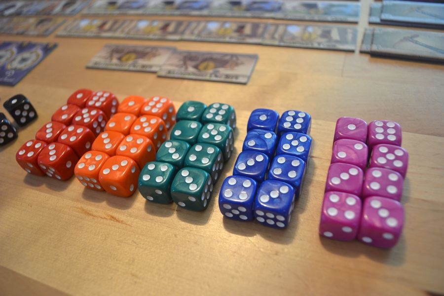 Close-up of Order of the Gilded Compass dice