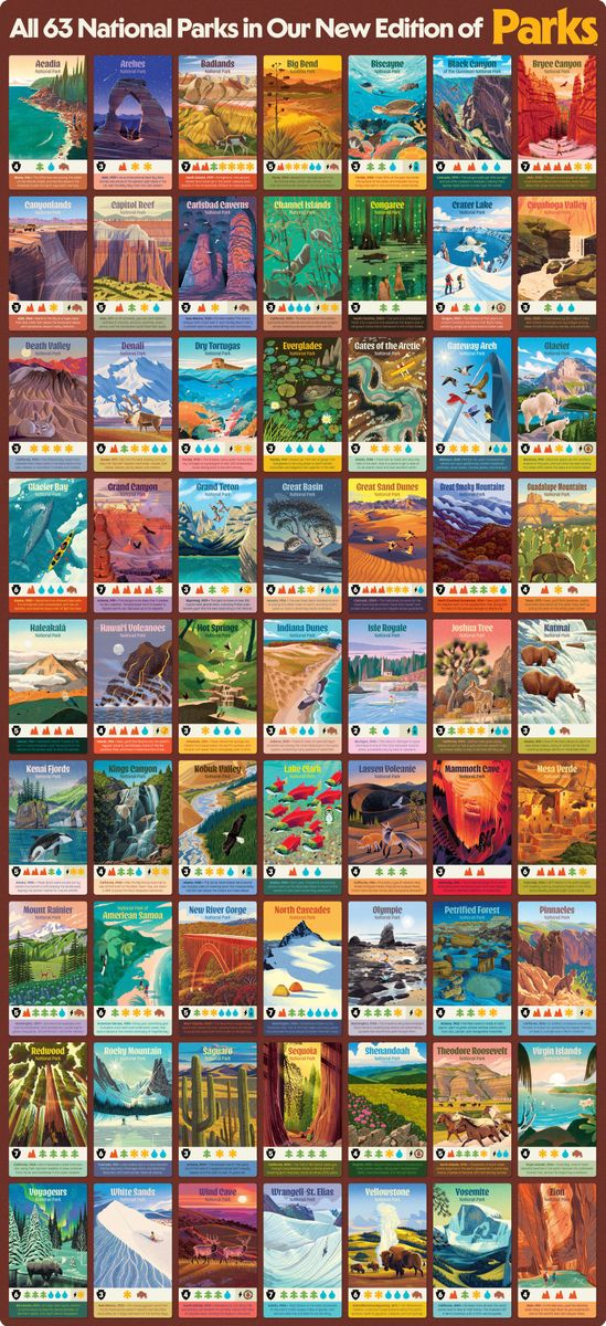 All sixty three illustrated Parks second edition park cards