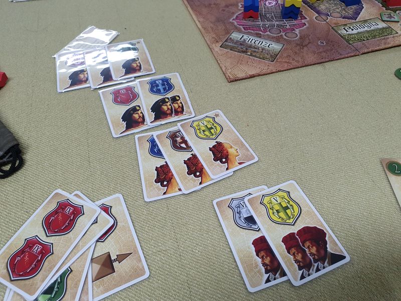 Patrician colorful tower pieces on city board