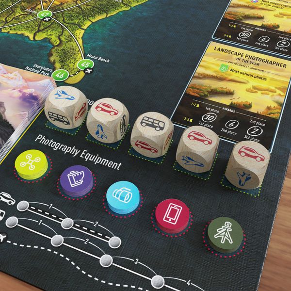 Photo Tour transport dice and equipment tokens