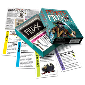 Pirate Fluxx box with sample game cards