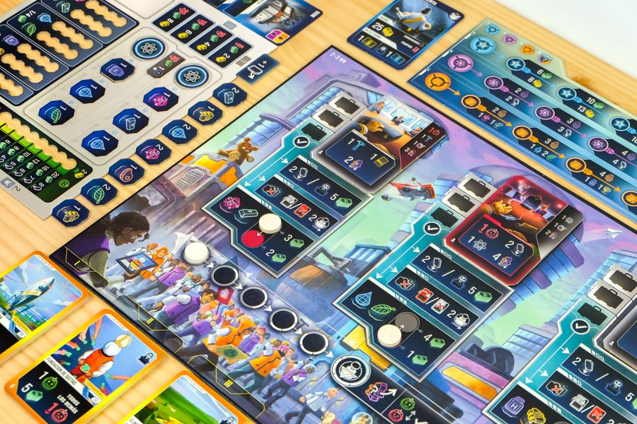 Planet B main board faction board and player city on a table