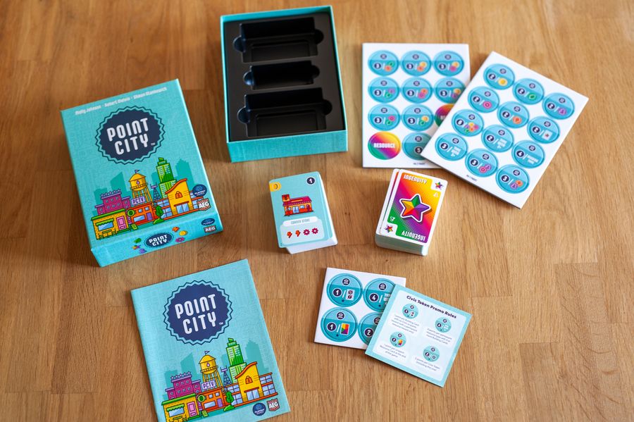 Point City cards and civic token components