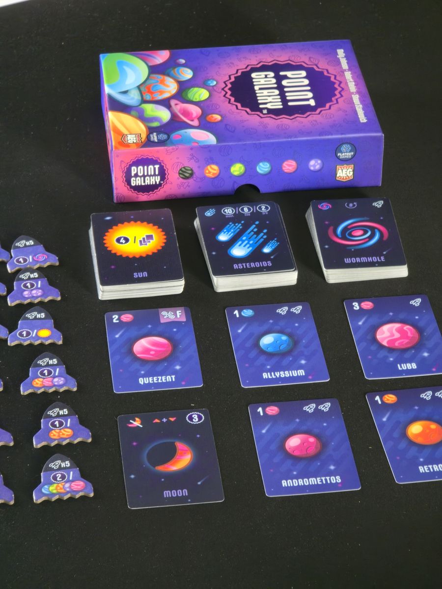Point Galaxy cards arranged into solar systems during play