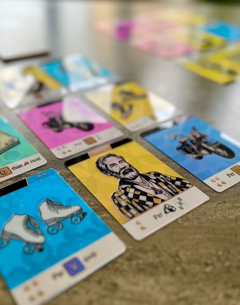 Pop Art two-player card game setup