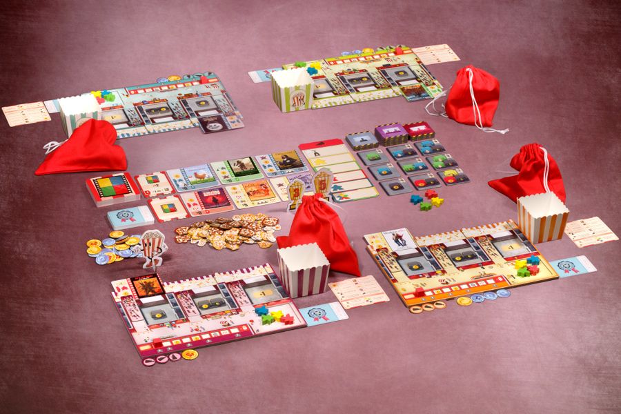 Popcorn board game fully set up for play