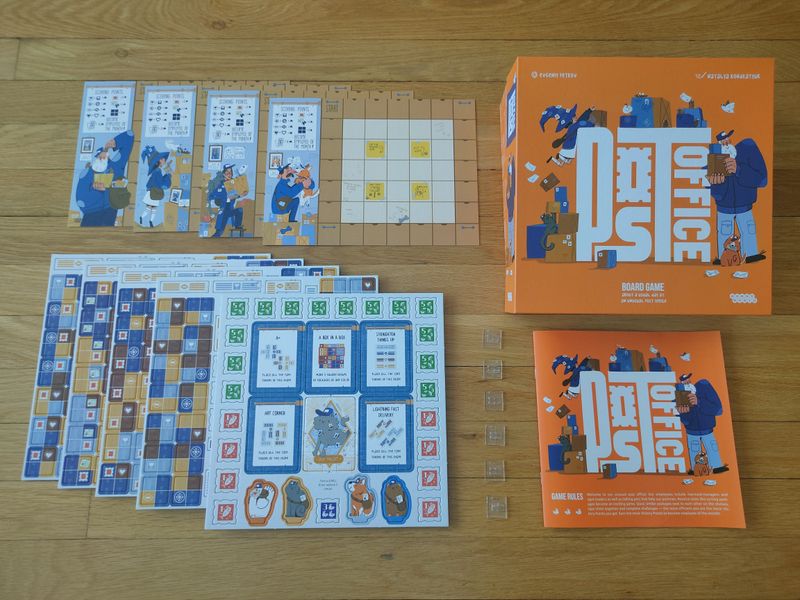 Detailed view of Post Office board game pieces