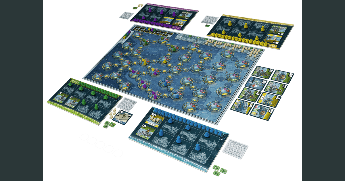 Power Grid Outpost player board and cards