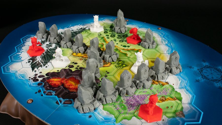 Ragnarocks game with Viking pawns and runestones on the board