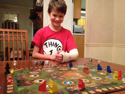 Rattlebones board game set up for play