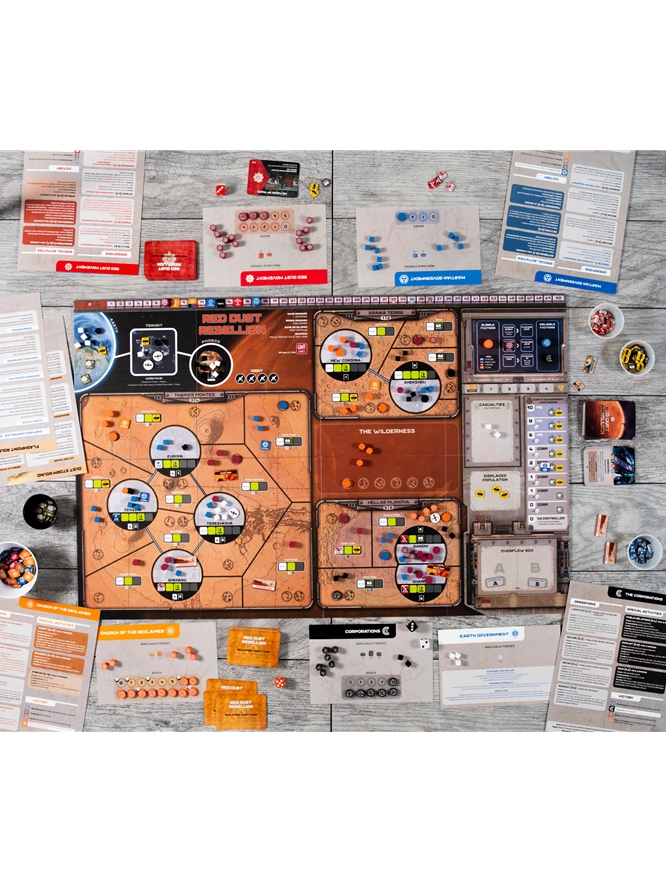 Red Dust Rebellion faction mats cards and wooden pieces