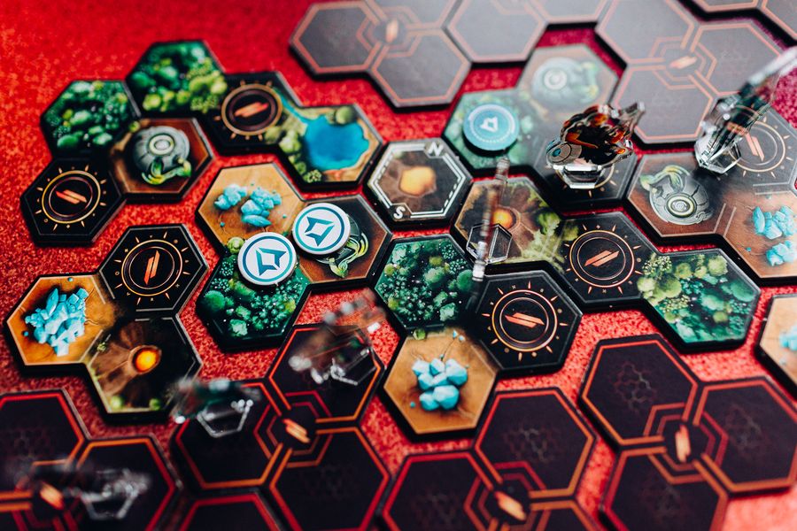 Rivals game board with resource tiles and cards