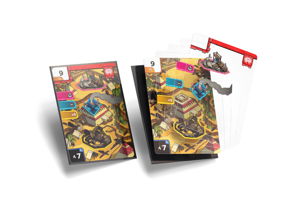 Ruins transparent discovery cards layered over ruin cards