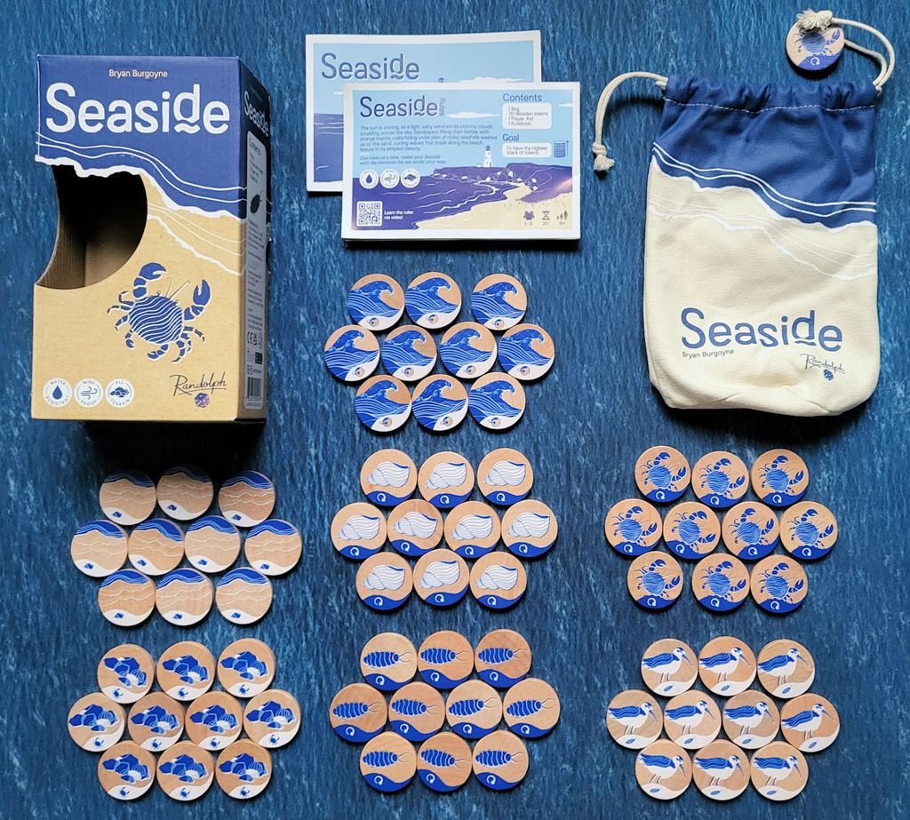 Seaside English edition wooden tokens and bag