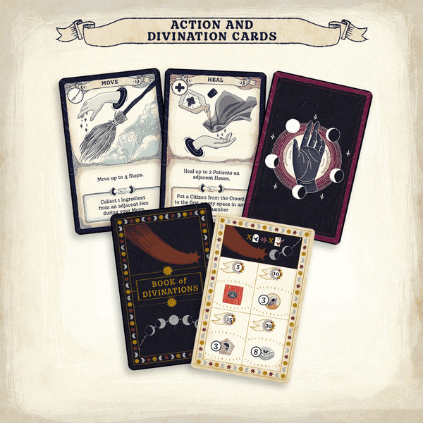 Septima action cards and prologue cards displayed in rows