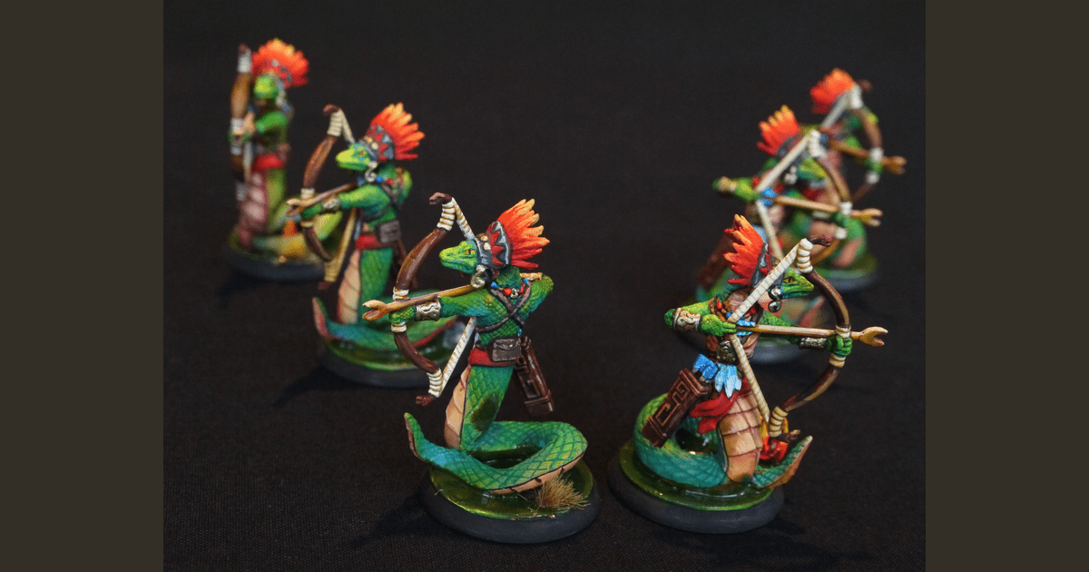 Painted Serpentmen archer miniatures