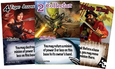 Smash Up cards arranged around contested base cards