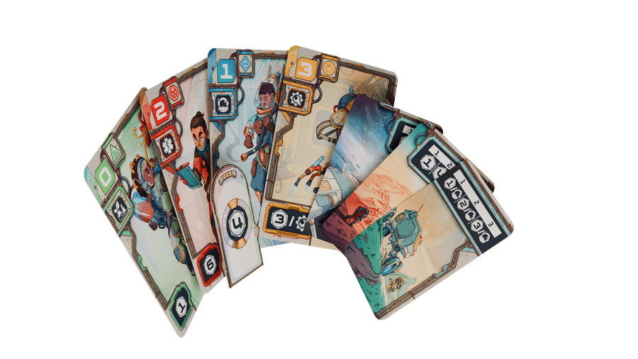 Space Lab cards displayed in a fan