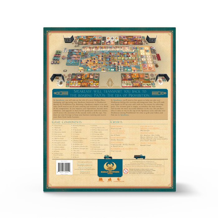 Back of the Speakeasy board game box