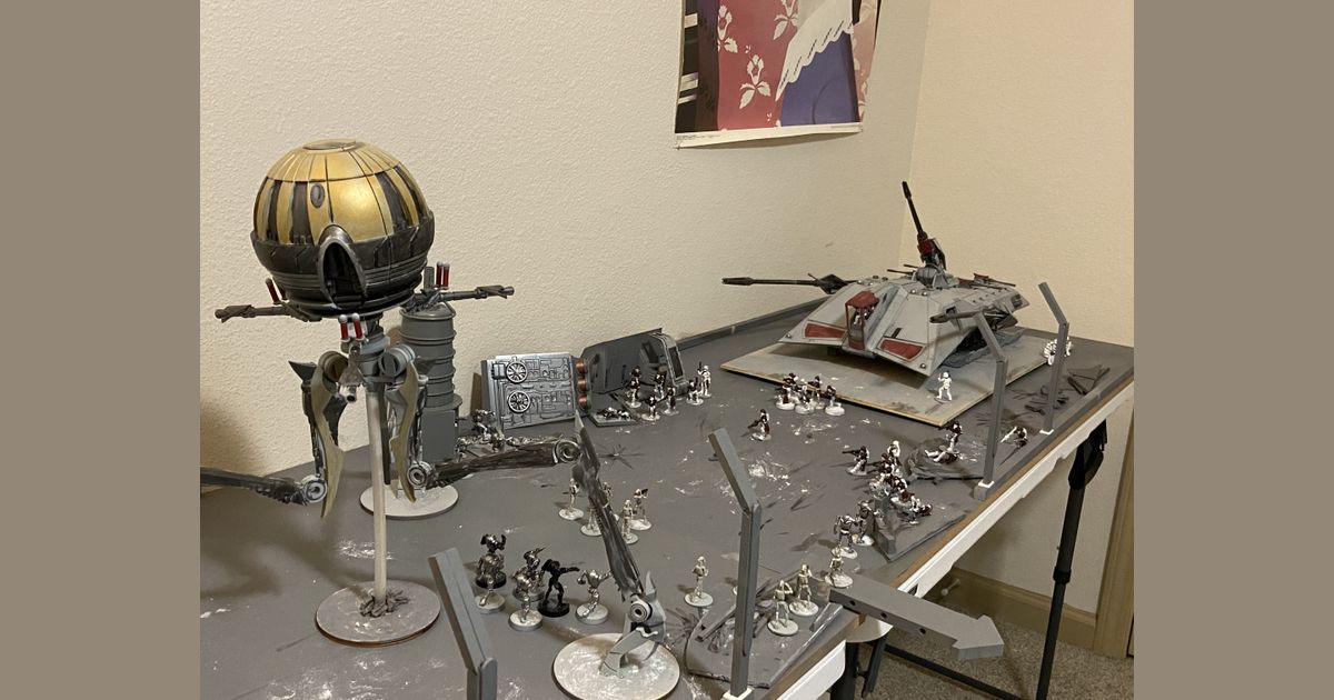 Painted Star Wars Legion miniatures fighting across terrain