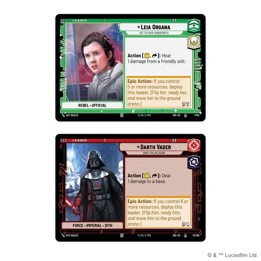 Darth Vader and Leia Organa leader cards