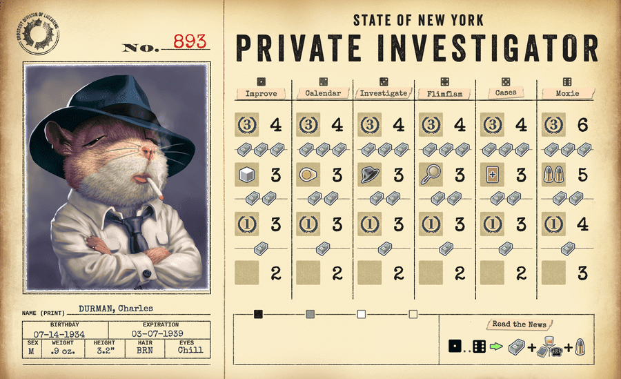 Sudds and Malone detective player board and evidence