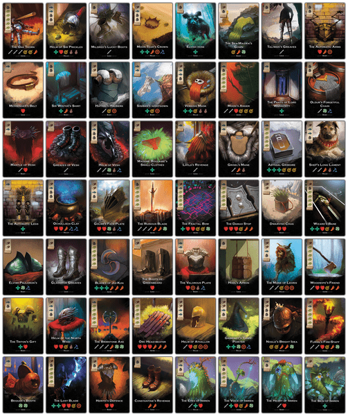 The City of Kings illustrated equipment item cards