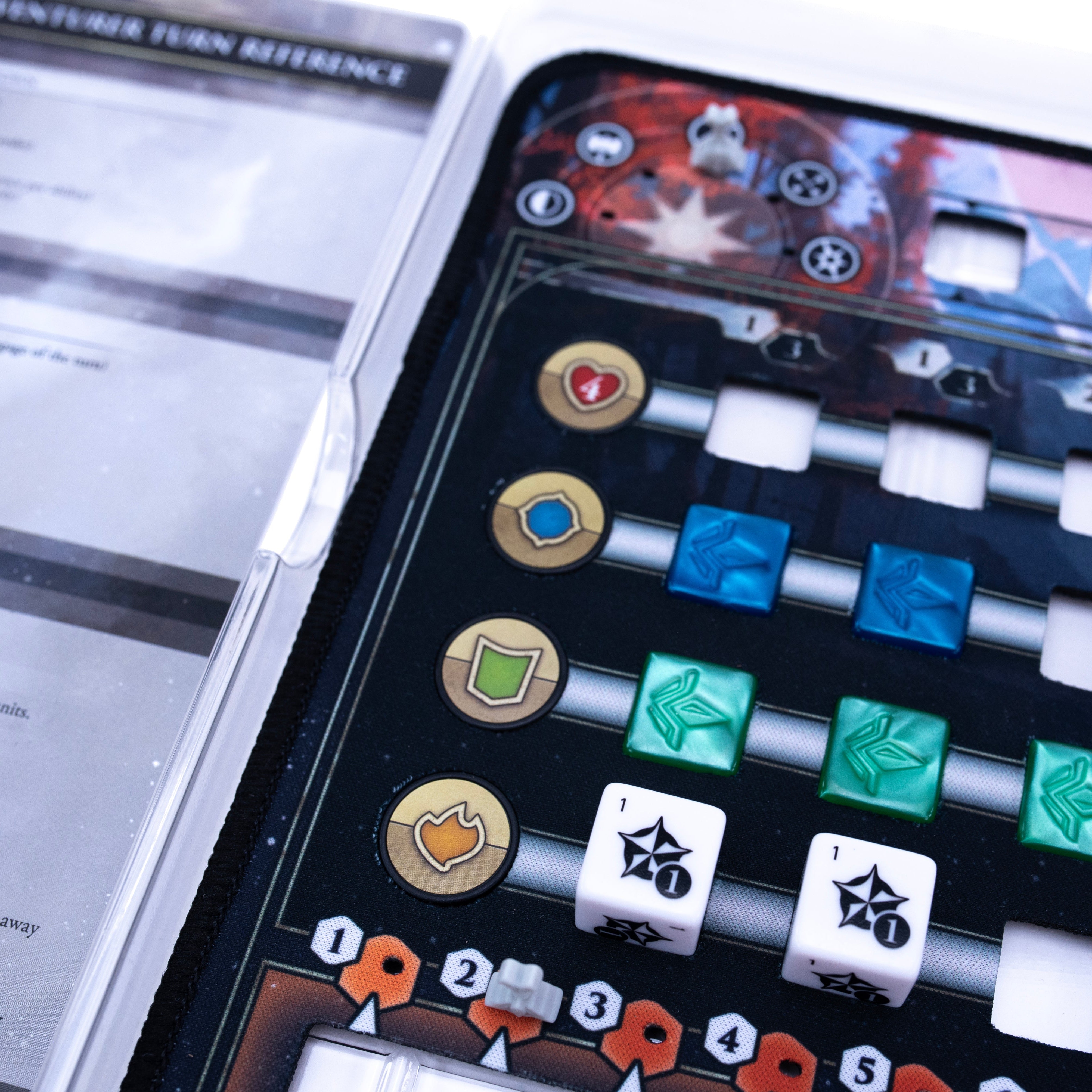 Close view of premium Elder Scrolls board game components