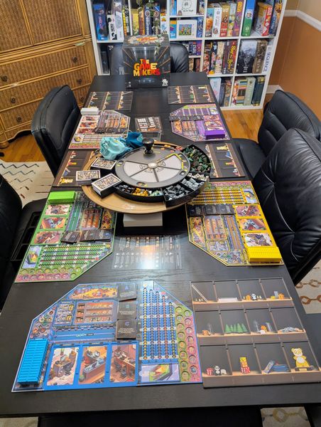 The Game Makers five player setup with central warehouse