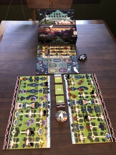 The Gardens board game tableau during play