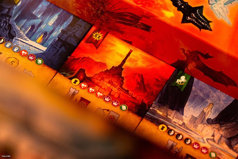 Layered Duel for Middle-earth chapter cards on the table