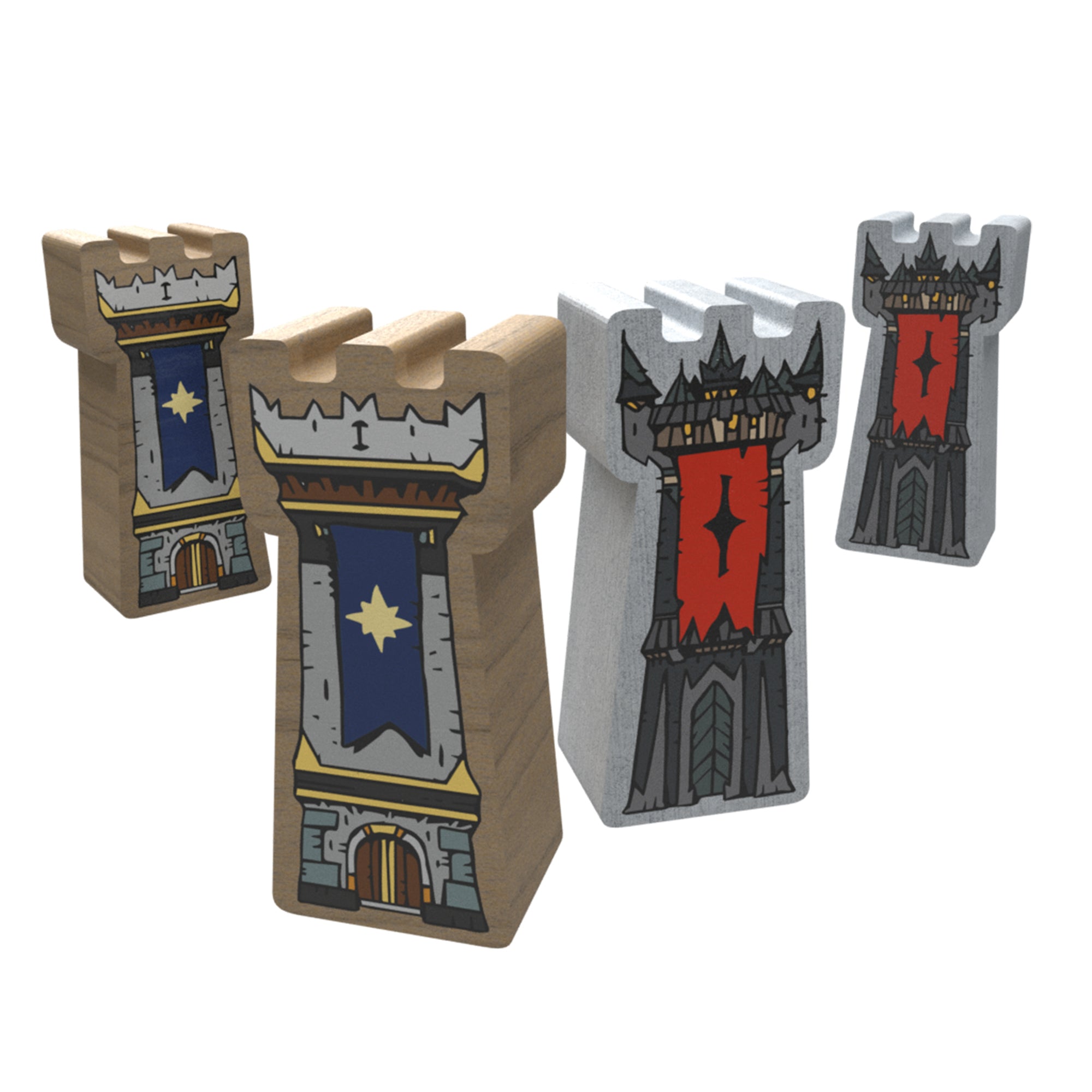 Blue Fellowship and red Sauron wooden fortress pawns